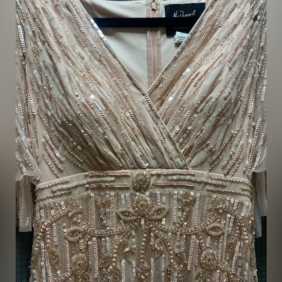 New Mac Duggal 9064 Sequined V Neck Sheath Blush Pink Sleeved Maxi Formal dress - Picture 11 of 17